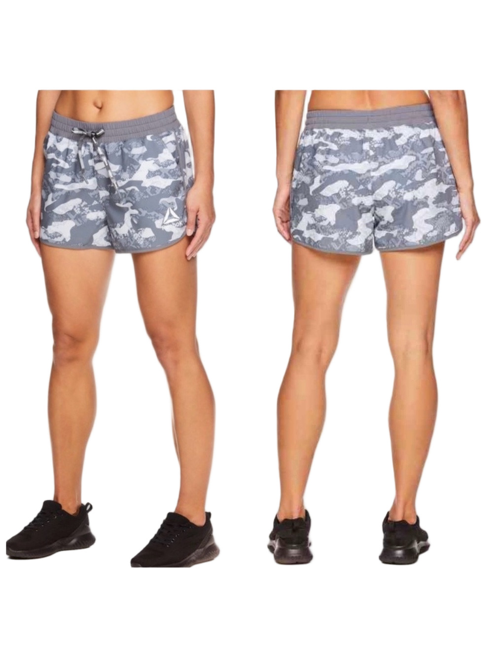 🧸Reebok  Gray Camo Athletic Shorts elastic waist size L GUC